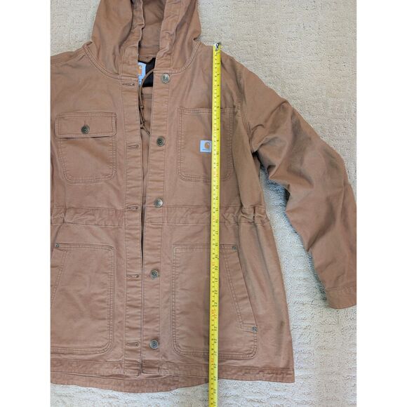 Carhartt Coat Women XXL Size 20 Camel Brown Rugged Flex Canvas Hooded Utility - Picture 6 of 9